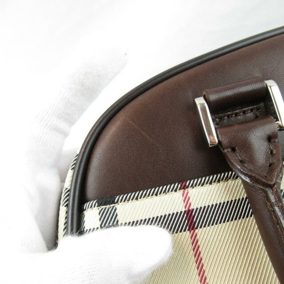 Burberry Nova Check Handbag Canvas Leather Beige Black Bag - Picture 6 of 10